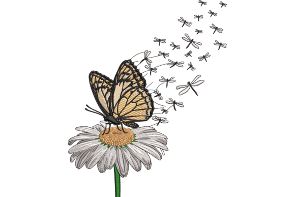 Butterfly and Daisy Embroidery Design
