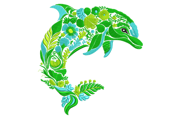 Floral Dolphin Embroidery Design