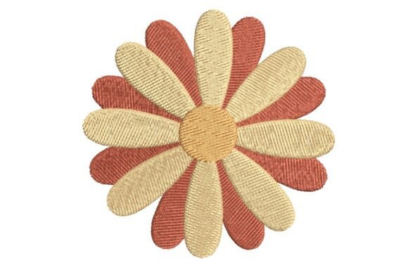 Retro Orange & Beige Daisy Embroidery Design